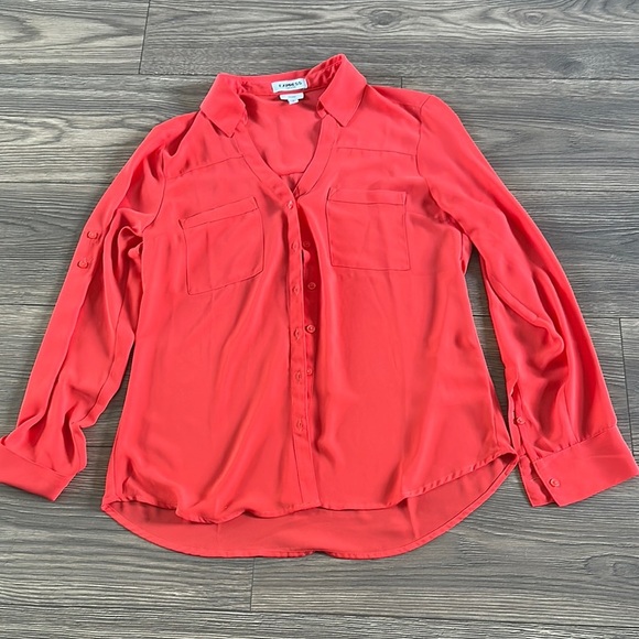 Express Orangish/Pink Notched Collar Buttoned Blouse - Picture 1 of 7